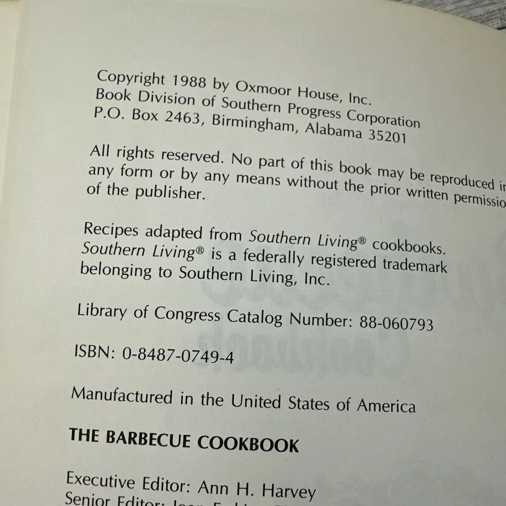 The Barbecue Cookbook By Oxmoor House - Paperback Recipes‎ BBQ 1988 Vintage